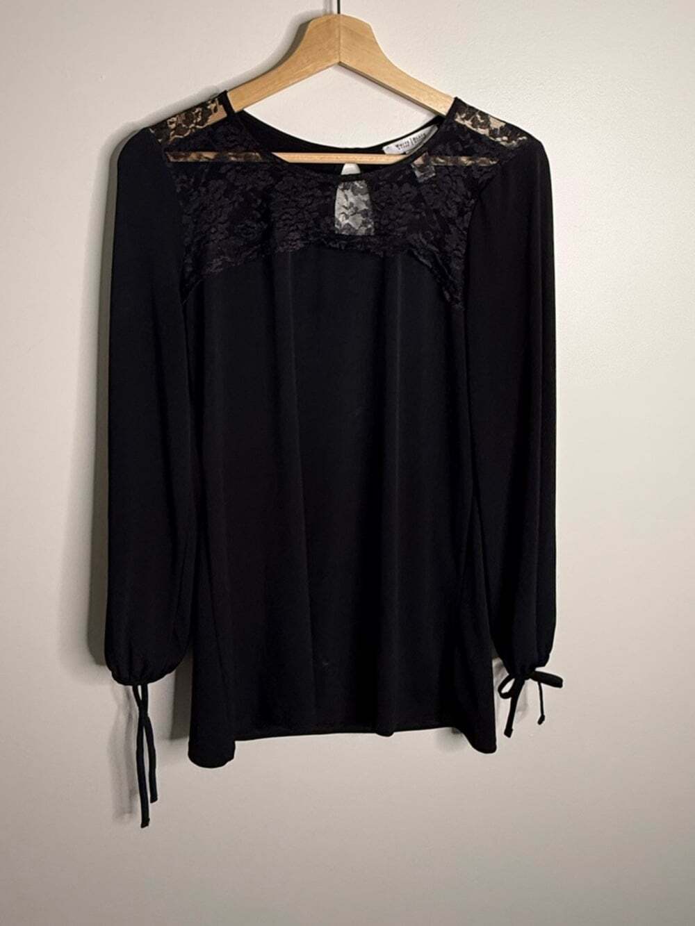 White House Black Market Black Lace-Inset Long Sleeve Top medium